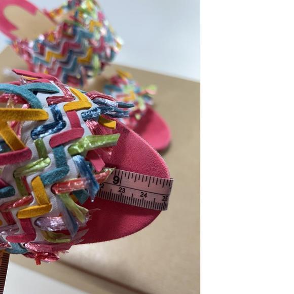 Meroine Pink Rainbow Woven 85mm raffia fringe heels mules D972 - Picture 11 of 11